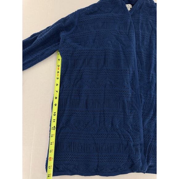 Joan Rivers Cardigan Sz L Open Crochet Knit Boho Beach Blue Lagenlook Shawl New - Picture 10 of 13